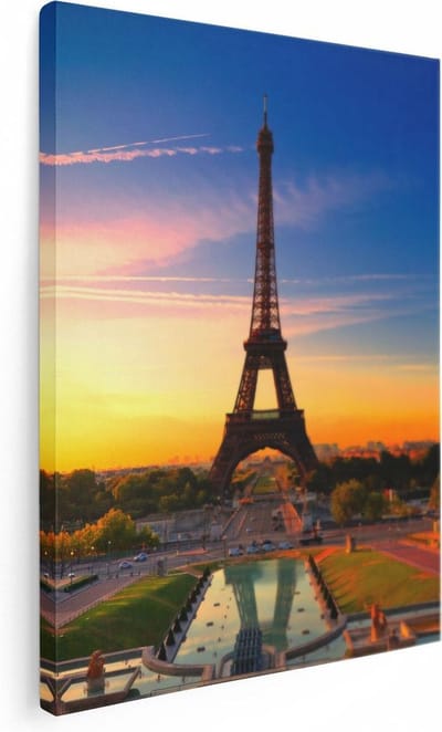 Artaza Canvas Schilderij Eiffeltoren - 30x40 cm - Klein - Wanddecoratie Parijs - Muurdecoratie Frankrijk - Kamer Accessoires Zonsondergang