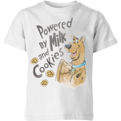 Scooby Doo Powered By Milk And Cookies Kids' T-Shirt - White - 98/104 (3-4 jaar)