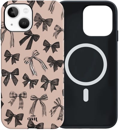 xoxo Wildhearts telefoonhoesje geschikt voor iPhone 13 MagSafe - Winter Muse - Magnetische hard case met dubbele beschermlaag - Beschermhoes shockproof case - Hoesje met strikjes - Beige