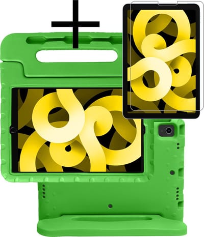 Hoes - Geschikt voor Apple iPad Air 5 (2022) - 10.9 inch - 5e Generatie - M1 - Met Screenprotector - Kinderhoes Shockproof Bumper - Kidsproof Case - Tablet Hoesje - Kinder Cover - Groen
