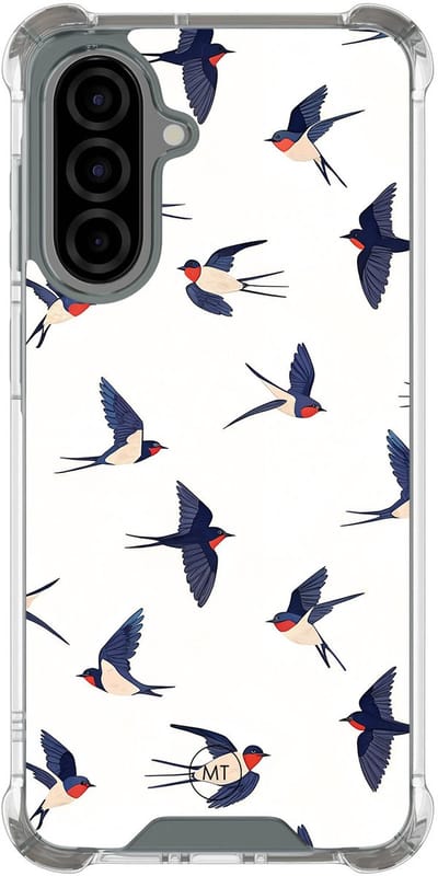Hoesje (shockproof) geschikt voor Samsung Galaxy A36 - Birdies - Extra sterke case - TPU/polycarbonaat - Print - Blauw, Transparant