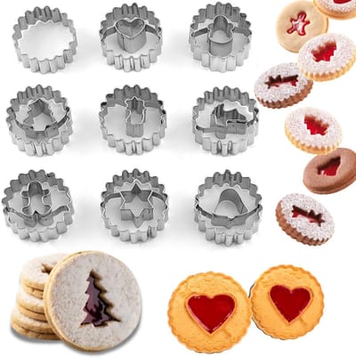 Daity Mini-koekjesvormpjesset van 9 stuks, roestvrij staal - kerstboom, peperkoekmannetje, sneeuwpop, eland, perfect voor het bakken van winterse feestdagen