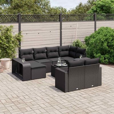 vidaXL - 11-delige - Loungeset - met - kussens - poly - rattan - zwart