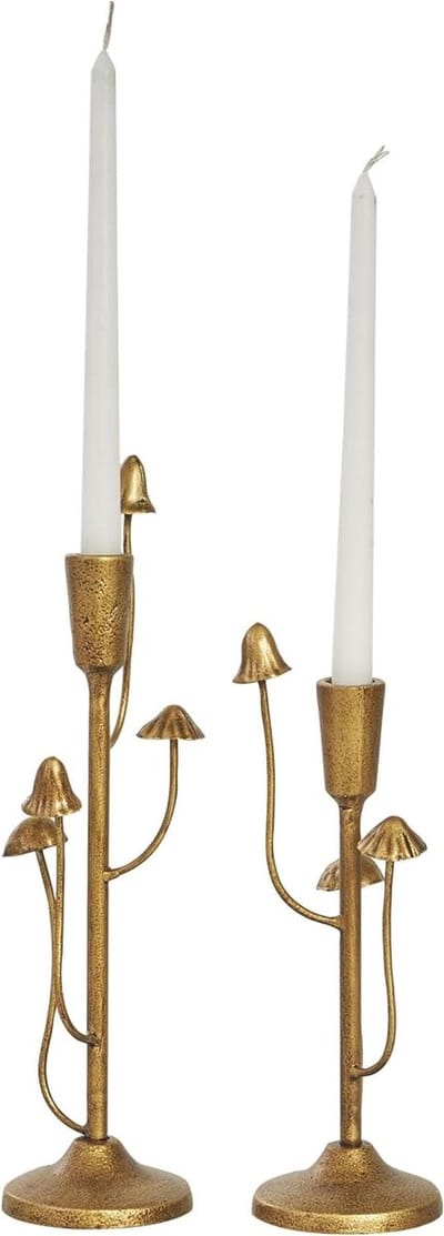 Metalen Abstracte Kandelaars - Paddenstoel Kaarsenstandaard - Sfeerverhogend Interieur - Gehamerde Afwerking - 11 inch 14 inch - Goud