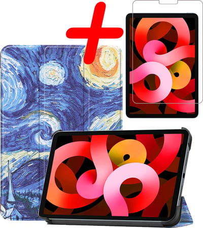 Hoesje Geschikt voor Apple iPad Air 5 (2022) - 10.9 inch - 5e Generatie - M1 - Met Screenprotector - Trifold Bookcase - Hard Cover - Hardcover Book Case - Tablet Hoes - Sterrenhemel