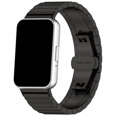 Stalen bandje - geschikt voor Samsung Galaxy Fit 3 - rvs met vlindersluiting - enkele schakel - zwart