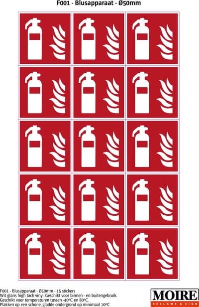 Pictogram sticker 75 stuks F001 - Blusapparaat - 50x50mm - 15 stickers op 1 vel