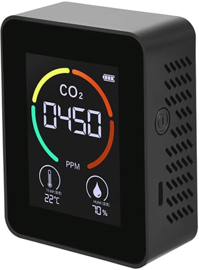 CO2 Detector – 3-in-1 Luchtkwaliteitsmeter – CO2, Temperatuur & Vocht – LCD Display – Voor Binnengebruik – Wit – Draagbaar – 1 Stuk