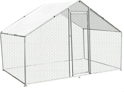 Kippenren vrijstaand - zilver - 4m x 2m x 2m - met dakhoes & voerschep