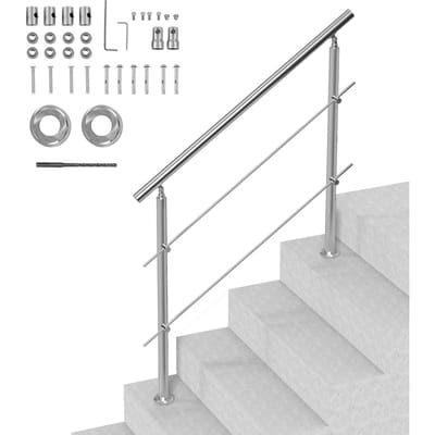 Garde-corps 47,2 pouces pour marches extérieures 2 barres transversales Escalier pour Porche Terrasse