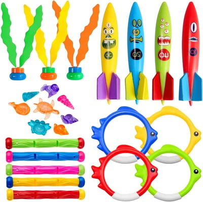 Diving Toy Set voor Kinderen - 24 Duikringen en Water Speelgoed voor Zomer Poolfeesten, Training en Plezier in het Zwembad voor Kinderen van 4-12 Jaar