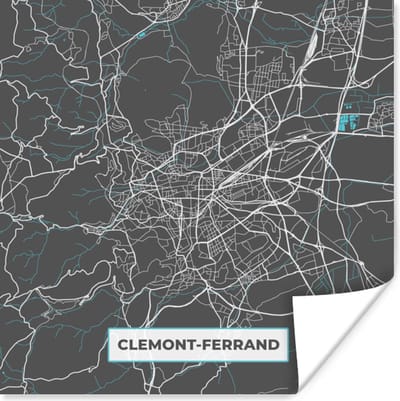 Poster Clemont-Ferrand - Kaart - Stadskaart - Plattegrond - Frankrijk - 100x100 cm XXL