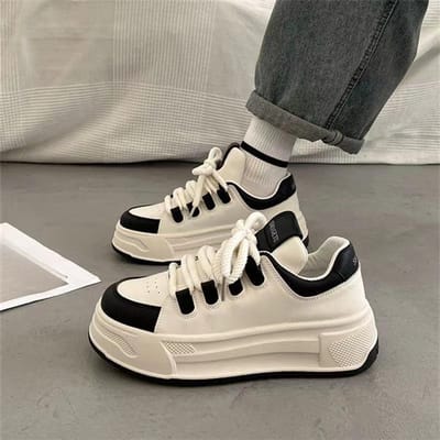 Schoenen met dikke zool, hoogteverhogend, kleine witte schoenen, herfst nieuw, Ins trendy mode, veelzijdig, student, casual, board schoenen 40 zwart