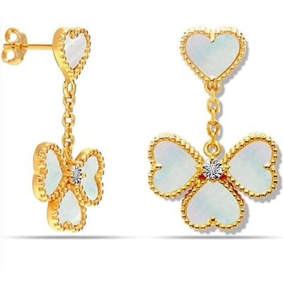 Damesoorbellen Moederschelp Bloem en Cubic Zirconia met Verguld 925 Sterling Zilver BIPE003