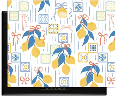 KitchenArt - Lemon Tiles - Inductie Beschermer - 77x52 cm - Kookplaat Beschermer - Luxe Afdekplaat Inductieplaat - Anti-slip & Oprolbaar - Beschermmat Inductiekookplaat