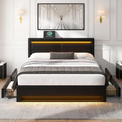 Tweepersoonsbed met Opbergruimte en USB-poort, 140x200 cm, Inclusief LED-verlichting