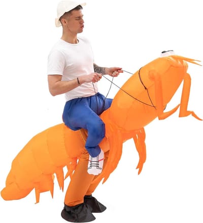 KIMU® Opblaas Kostuum Garnaal Sushi - Opblaasbaar Pak - Garnalenpak Mascotte Opblaaspak - Opblaasbare Shrimp Gamba Dames Heren Festival