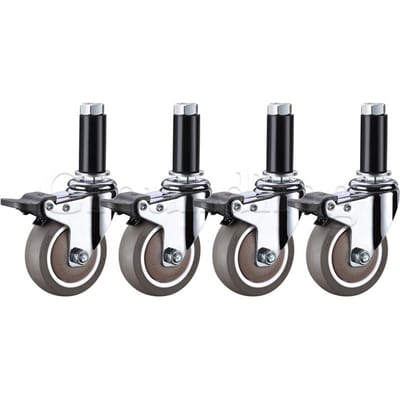 4 Stuks Expanderende Stift Zwenkwielen, TPE Rubber Wielen met ingebouwde Kogellagers voor Ronde buis 22-28mm Commerciële Keuken Voorbereidingstafels 3 inch