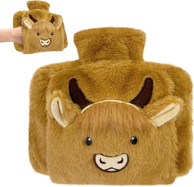 Fluffy Dieren Warmwaterkruik met Deksel - Herbruikbare 1L Rubber Warmwaterkruik voor Kinderen, Zachte Handwarmer en Knuffel
