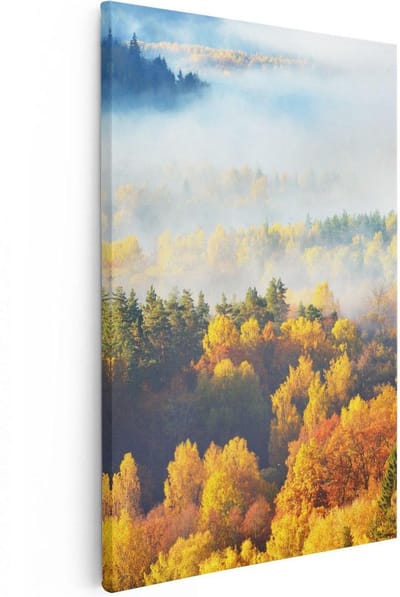 Artaza Canvas Schilderij Herfstbos - 40x60 cm - Wanddecoratie Landschap - Muurdecoratie Bergen - Schilderijen Op Canvas Natuur