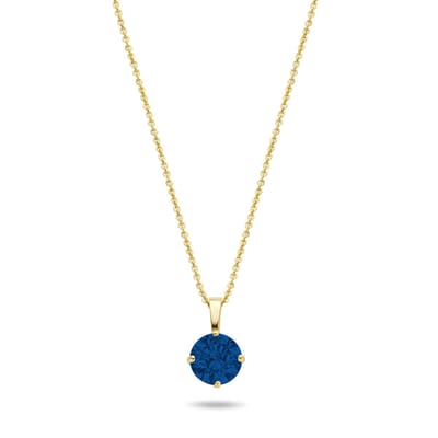 New Bling 9NBG-0590 Gouden Ketting met Zirkonia Hanger Donker Blauw - 4mm - Ankerschakel - 39+3+3cm - 0,8mm Dikte - 14 Karaat - Goud