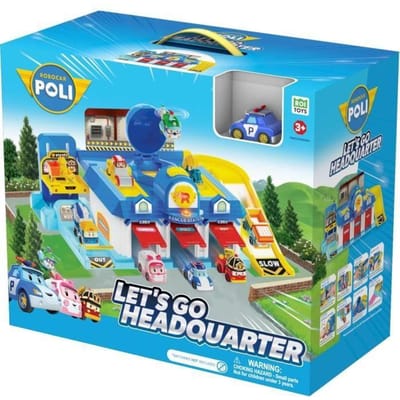 Robocar - Poli Speelset – Het hoofdkwartier, met lift, hellingen, geluids- en lichteffecten, inclusief voertuig, vanaf 3 jaar