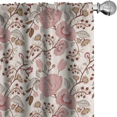 ABAKUHAUS Bloemen gordijnen – 2x75x175 cm – Mikrofaser – Zalmkleur
