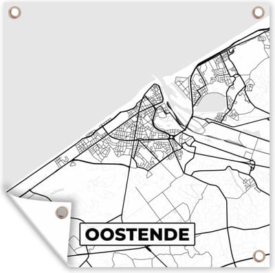 Tuin poster België – Oostende – Stadskaart – Kaart – Zwart Wit – Plattegrond - 200x200 cm - Tuindoek