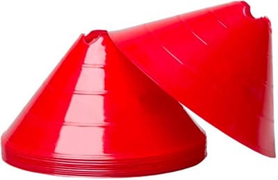 Trainingshoedjes 10 stuks - Grote markeerschijven - 15 cm hoogte - Ciclón Sports markeringspionnen - Rood