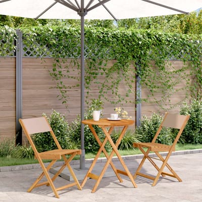 vidaXL - 3-delige - Bistroset - stof - en - massief - hout - taupe