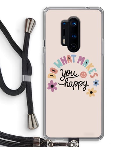 Case Company® - Hoesje met koord geschikt voor OnePlus 8 Pro hoesje met Koord - Happy days - Telefoonhoesje met Zwart Koord - Bescherming aan alle Kanten en Over de Schermrand