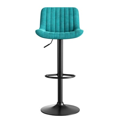 Wishdor - Barkruk - In Hoogte Verstelbaar En 360 Graden Draaibaar - Met Ergonomische Rugleuning - Modern Ontwerp Voor Keuken Of Bar - Fluwelen Bekleding Met Metaal, IJzer En Hout - Blauw - 87-109 Cm
