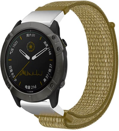 Strap-it nylon bandje geschikt voor Garmin Fenix 5 - Plus / Fenix 6 - Pro / Fenix 7 / Fenix 8 / Quatix 5-6-7 / Epix Gen 2 - 47mm / Forerunner 935 / 945 / 955 / 965 / Instinct 1-2 - 22mm quickfit band - olijfgroen