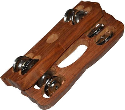 Indiase Muziek Instrument - Hand Percussie Cimbaaltjes - Spirituele Muziek - Traditioneel Houten Frame - 12.7 x 5.08 cm