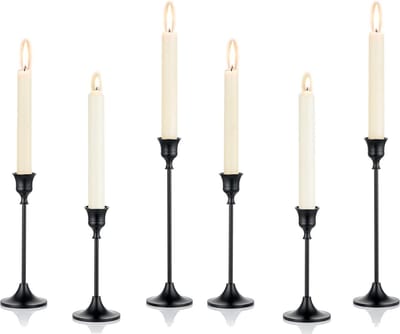Houder Metaal Zwart Set van 2 - Decoratieve Kaars Houder voor Taper Kaars - Open Haard Mantel Eettafel - Woondecoraties.