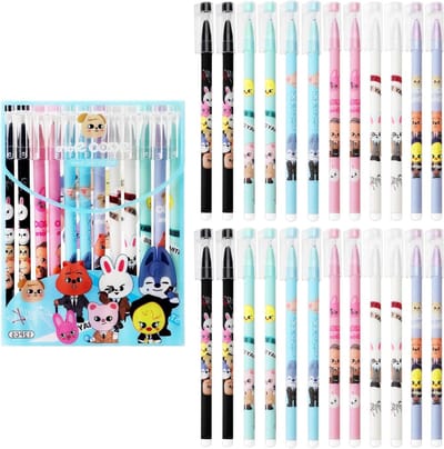 24 Stray Kids Gelpennen met Dieren, Kpop Merchandise, Kawaii Uitwisbare Markers voor School, Feest en Cadeaus voor Volwassenen