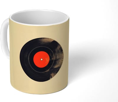 Mok - Koffiemok - Illustratie - Vinylplaat - Beige - Vintage - Mokken - 350 ML - Beker - Koffiemokken - Theemok
