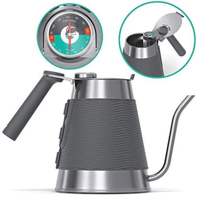 Coffee Gator True Brew Gooseneck Kettle, 1.5 Litres, Hob 17.8 cm and Induction Kettle with Integrated Thermometer