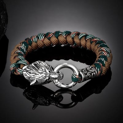 Retro Noorse Odin's Wolf Survival Armbanden Heren Viking Geri&Freki Roestvrijstalen Paracord Touw Armbanden Handgemaakte Outdoor Sieraden 19cm black