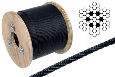 Zwarte RVS Kabel A4 316 7x7 4mm PVD Coating per Meter