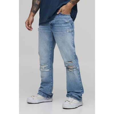 Gescheurde & Herstelde Jeans Met Kapotte Knie En Uitlopende Pijpen | Stonewash | Size 28R