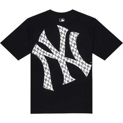T-shirt unisexe MLB New York Yankees Vintage Américain Imprimé Lettres Col Rond Manches Courtes Noir 31TSM2131-50BKS XS gray