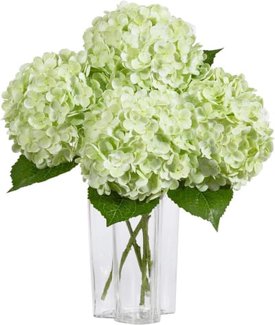 DuHouse 3 stuks grote hortensia kunstbloemen, 50 cm latex real touch hortensia's levensechte hortensia bloem voor thuis bruiloft boeketten centerpieces feest woonkamer decoratie (lichtgroen)