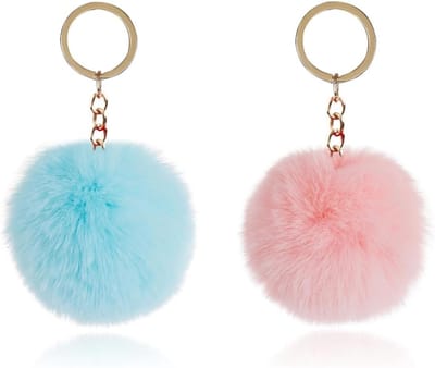 Thijox - 2 Stuks Harige Sleutelhangers, Zachte Pompon Autosleutelhangers voor Dames en Meisjes, Bedelaccessoires voor Tassen en Gepersonaliseerde Rugz