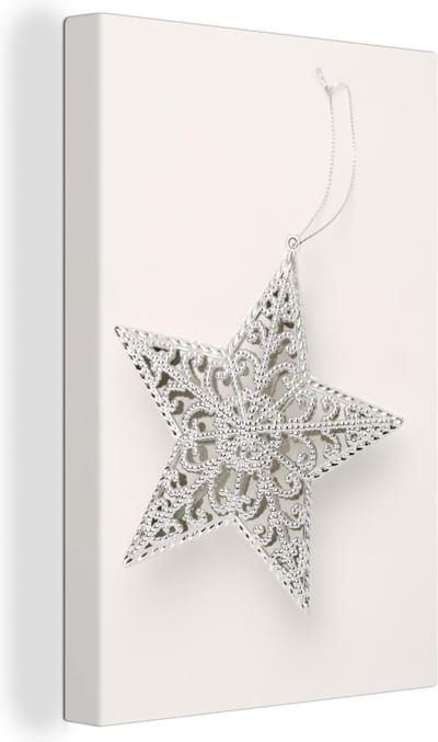 Kerst ster op een witte achtergrond canvas 20x30 cm - klein - Foto print op Canvas schilderij (Wanddecoratie woonkamer / slaapkamer)