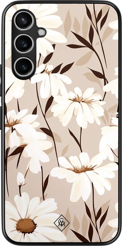 Casimoda® hoesje - Geschikt voor Samsung Galaxy A15 - In Bloom - Zwart TPU Backcover - Planten - Bruin/beige