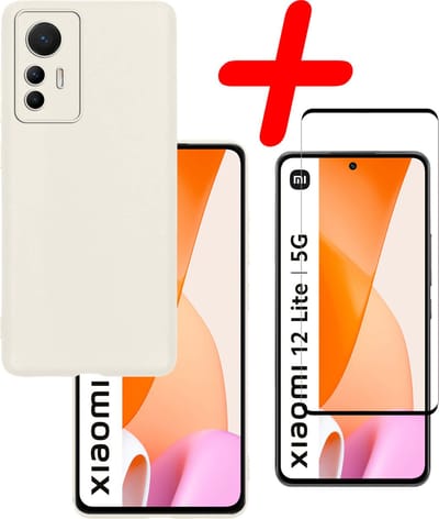 Hoesje Met Screenprotector - Geschikt voor Xiaomi 12 Lite - Sterk & Shockproof - Back Cover - Siliconen Case - Telefoon Hoes - Wit