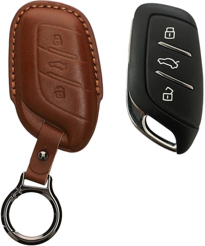 kwmobile leren autosleutel hoesje geschikt voor MG 3-knops ZS MG4 MG5 MG6 - Als sleutelhanger met sleutelring - Echt leer in lichtbruin