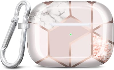Luxe Hoesje met Gouden Marmeren Glitterpatroon voor AirPods Pro 2e Generatie en Pro (2019) met Karabijnhaak