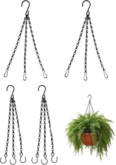 Verstelbare metalen plantenhanger set van 4 – zwarte ophangketting voor bloempotten